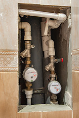 Image showing cold and hot water meters embedded in the wall