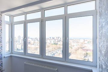 Image showing View of new plastic windows in the apartment with new repairs