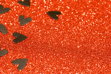 Image showing Hearts over red abstract background with bokeh