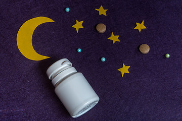 Image showing Sky with moon and stars and sleeping pills