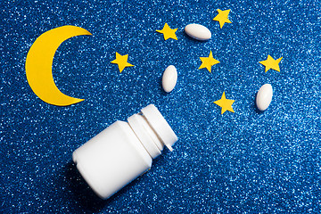 Image showing Sky with moon and stars and sleeping pills