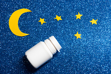 Image showing Sky with moon and stars and sleeping pills