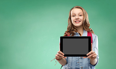 Image showing student girl with school bag and tablet computer