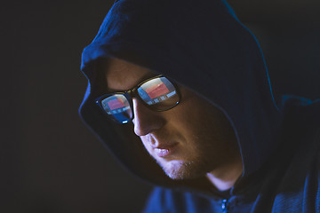 Image showing hacker with access denied reflecting in glasses