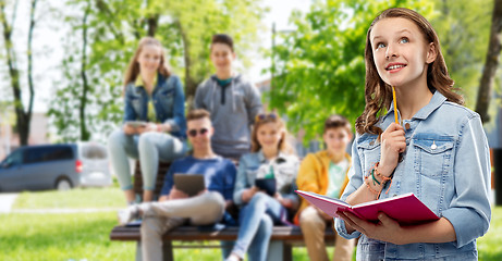 Image showing teenage student girl with diary or notebook