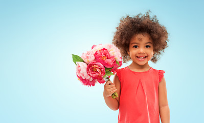 Image showing happy little african american girl with flowers