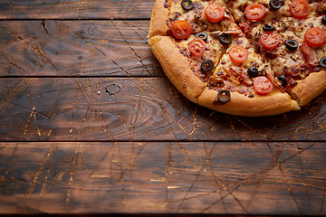 Image showing Pizza pepperoni with mozzarella cheese, tomato sauce and salami