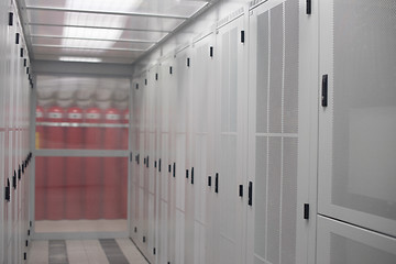 Image showing modern server room with white servers