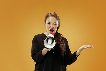 Image showing Woman making announcement with megaphone