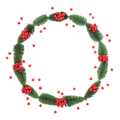 Image showing Winter Holly Berry and Fir Wreath