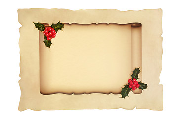 Image showing Scroll with Holly Berry on Parchment