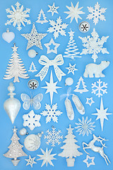 Image showing Silver and White Frosted Christmas Decorations