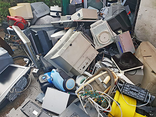 Image showing Pile of used electronic and housewares waste