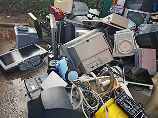 Image showing Pile of used electronic and housewares waste