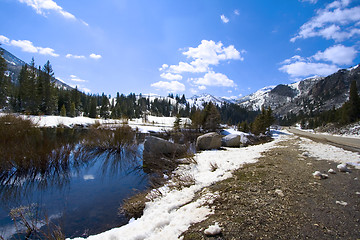 Image showing Mountains, River and Snow in the Spring