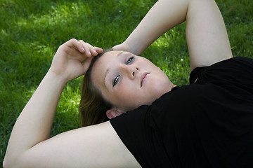Image showing Beautiful Girl in the Park in a Black Dress 