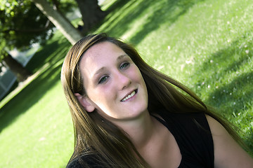 Image showing Beautiful Girl in the Park in a Black Dress