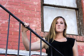 Image showing Beautiful Girl posing outdoors on stairs in the City