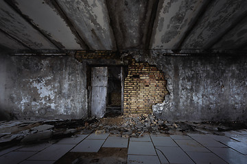 Image showing Abandoned and damaged building wall