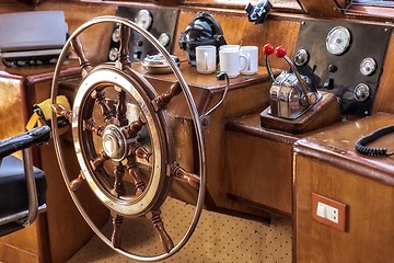 Image showing Cockpit of boat in sunlight