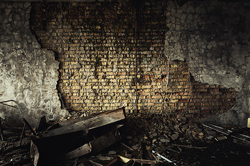 Image showing Abandoned and damaged building wall