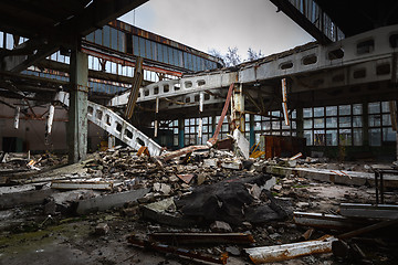 Image showing Damaged roof in abandoned factory