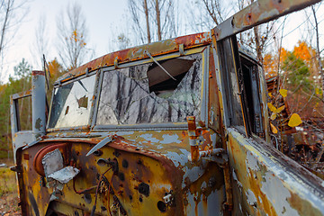 Image showing Abandoned truck left outside at Chernobyl Fire station