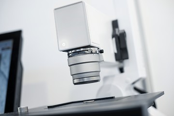 Image showing White microscope close-up photo inside laboratory