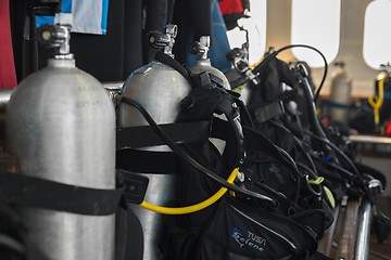 Image showing Scuba gear on the boat drying