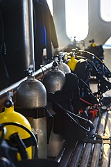 Image showing Scuba gear on the boat drying