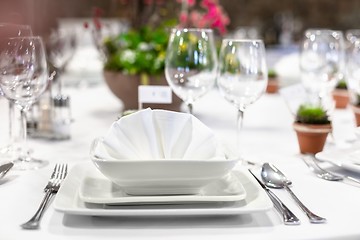 Image showing Closeup of a table at the dining hall