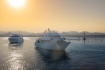 Image showing Luxury yacht docking near coral reef