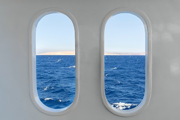 Image showing View through windows at the sea