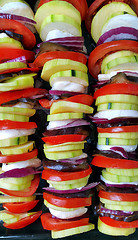 Image showing Cut vegetables cooked for baking, food background