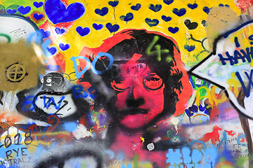 Image showing Detail of John Lennon's wall with graffiti in Prague