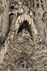 Image showing Detail of Nativity facade of Sagrada Familia church in Barcelona