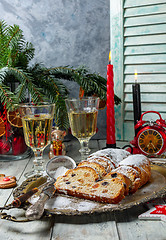 Image showing Sliced Christmas Stollen on a tray.