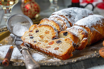 Image showing Stollen is a traditional German Christmas dessert.