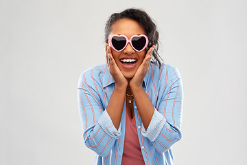 Image showing african american woman in heart-shaped sunglasses