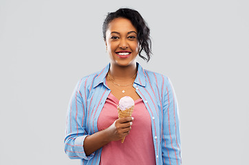 Image showing happy african american woman with ice cream cone