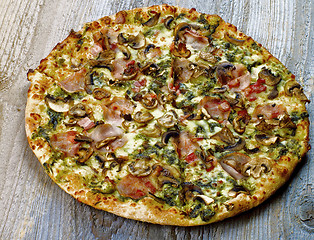 Image showing Freshly Baked Mushrooms Pizza