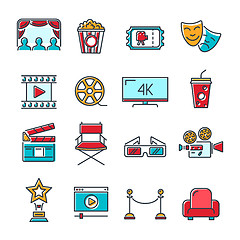 Image showing Cinema and Movie Line Icons Set