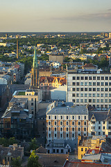 Image showing Aerial view from drone of historical parts of Riga, Latvia.
