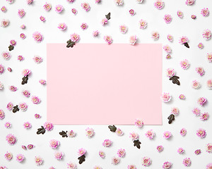 Image showing Flowers frame with light pink square for greeting.