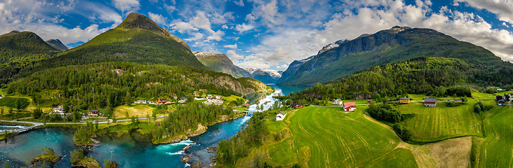 Image showing Panorama lovatnet lake Beautiful Nature Norway.