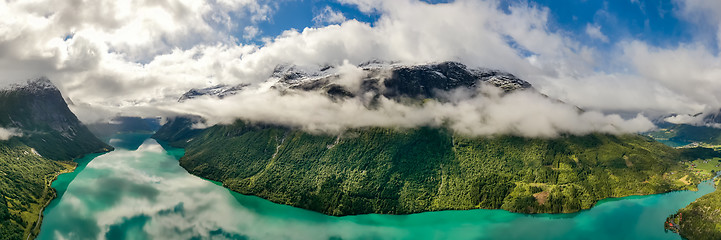 Image showing Panorama lovatnet lake Beautiful Nature Norway.