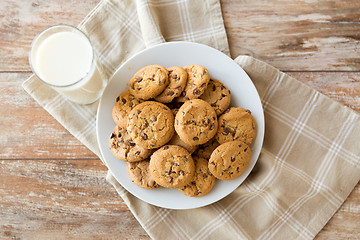 Image showing close up of oatmeal cookies and glass of milk