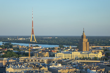 Image showing Panoramic landscape to Riga Radio and TV Tower, Latvia.