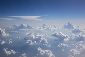 Image showing Blue clear sky with white cumulus clouds.