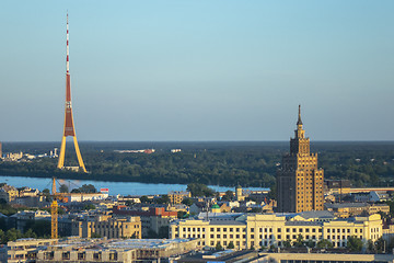 Image showing Aerial panoramic view Academy of Sciences and Riga Radio and TV Tower.